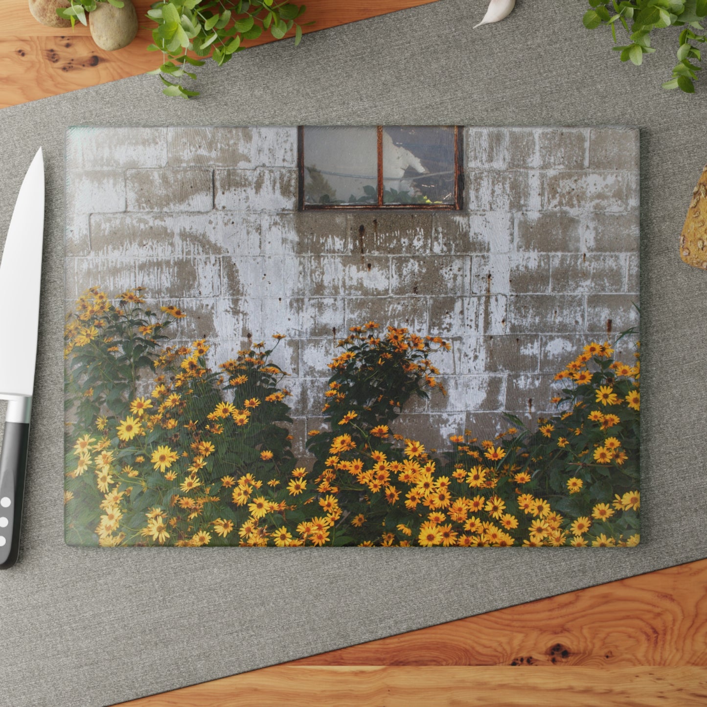 U R There Photography Golden Blooms on McDowell Rustic Farmhouse Tempered-Glass Cutting Board
