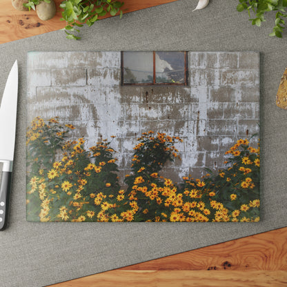 U R There Photography Golden Blooms on McDowell Rustic Farmhouse Tempered-Glass Cutting Board