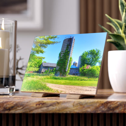 U R There Photography Bordman Road Old Grey and Silo II Rustic Farmhouse Decorative Ceramic Tile