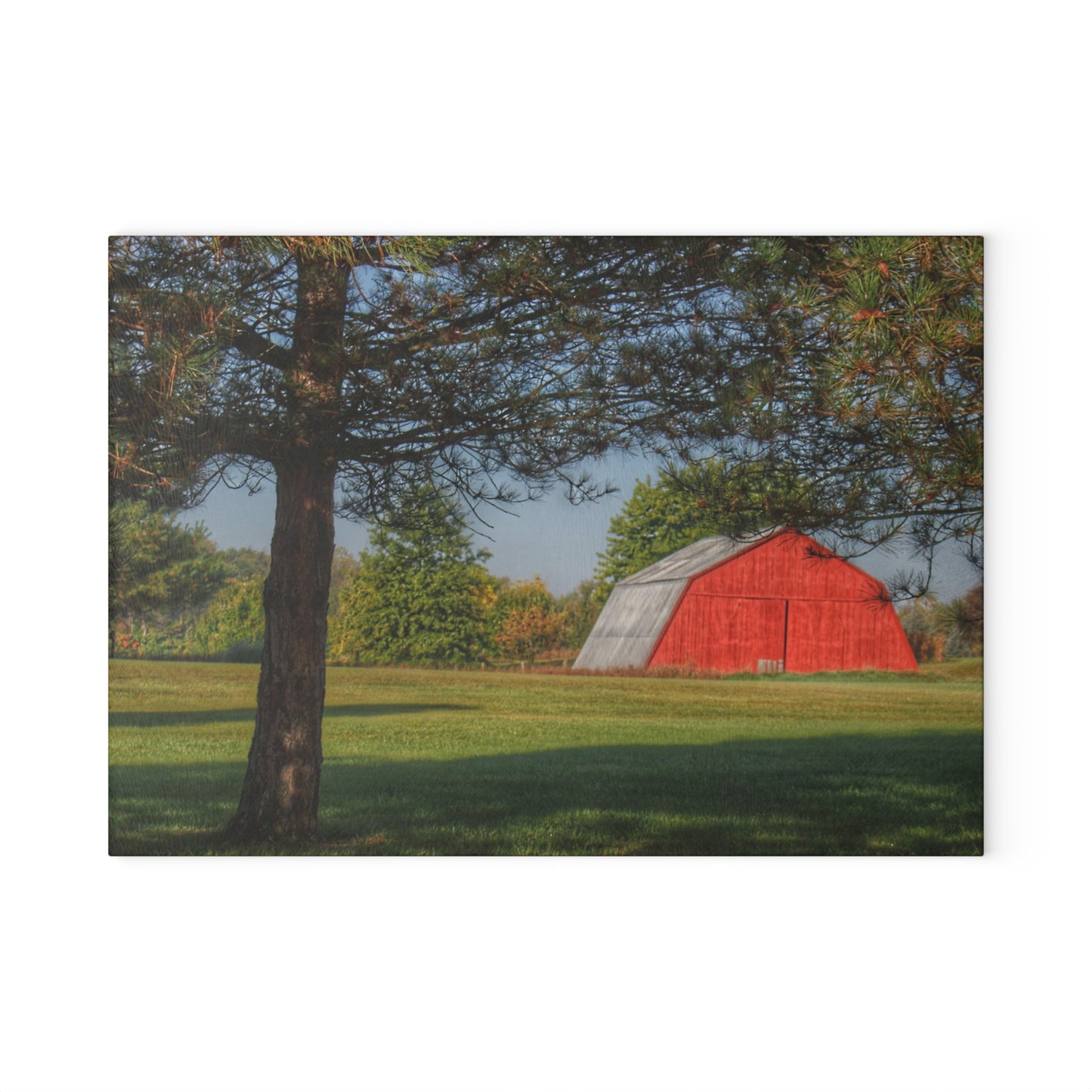 U R There Photography Peppermill Road Hidden Red Rustic Farmhouse Tempered-Glass Cutting Board