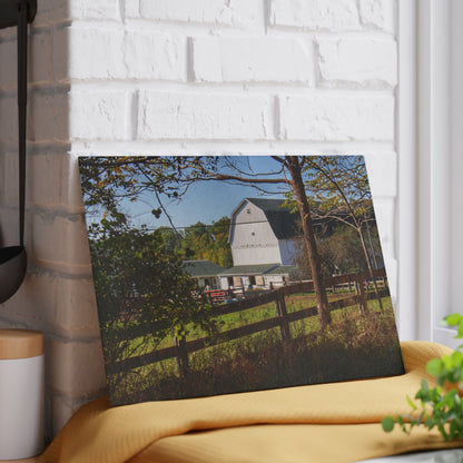 U R There Photography Oakwood Road White I Rustic Farmhouse Tempered-Glass Cutting Board