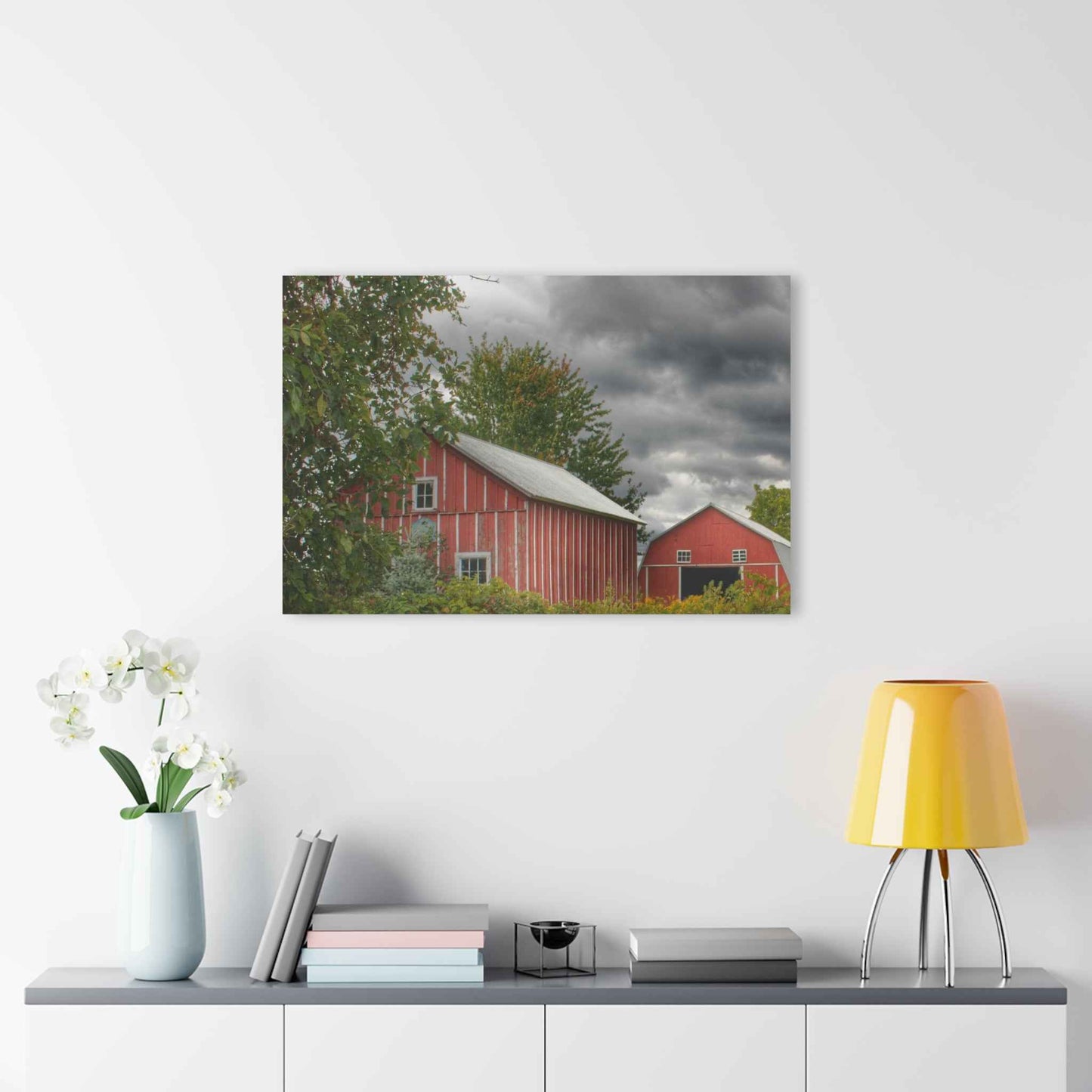 U R There Photography Pinstripe Barn and Buddy I Rustic Farmhouse Acrylic Wall Print