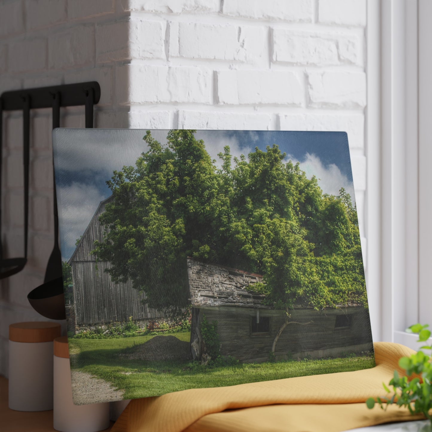 U R There Photography Brown City Road Barn and Buddy I Rustic Farmhouse Tempered-Glass Cutting Board