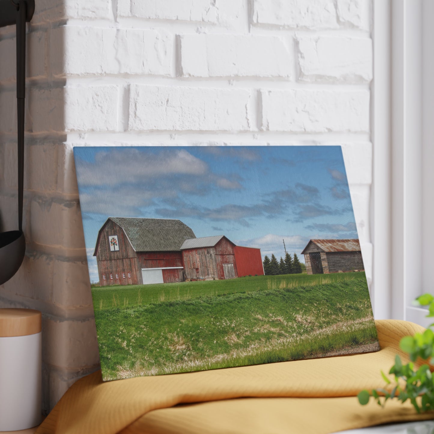 U R There Photography Unionville Reds Rustic Farmhouse Tempered-Glass Cutting Board