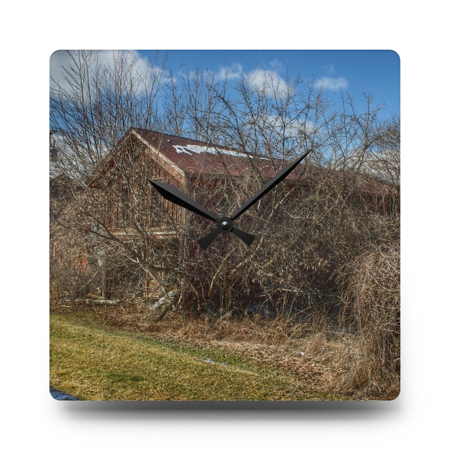U R There Photography Buried Burnside Greys I Rustic Farmhouse Acrylic Analog Wall Clock