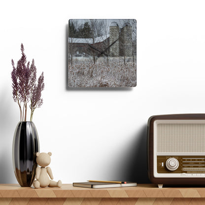 U R There Photography Washburn Road Hidden Red Rustic Farmhouse Acrylic Analog Wall Clock