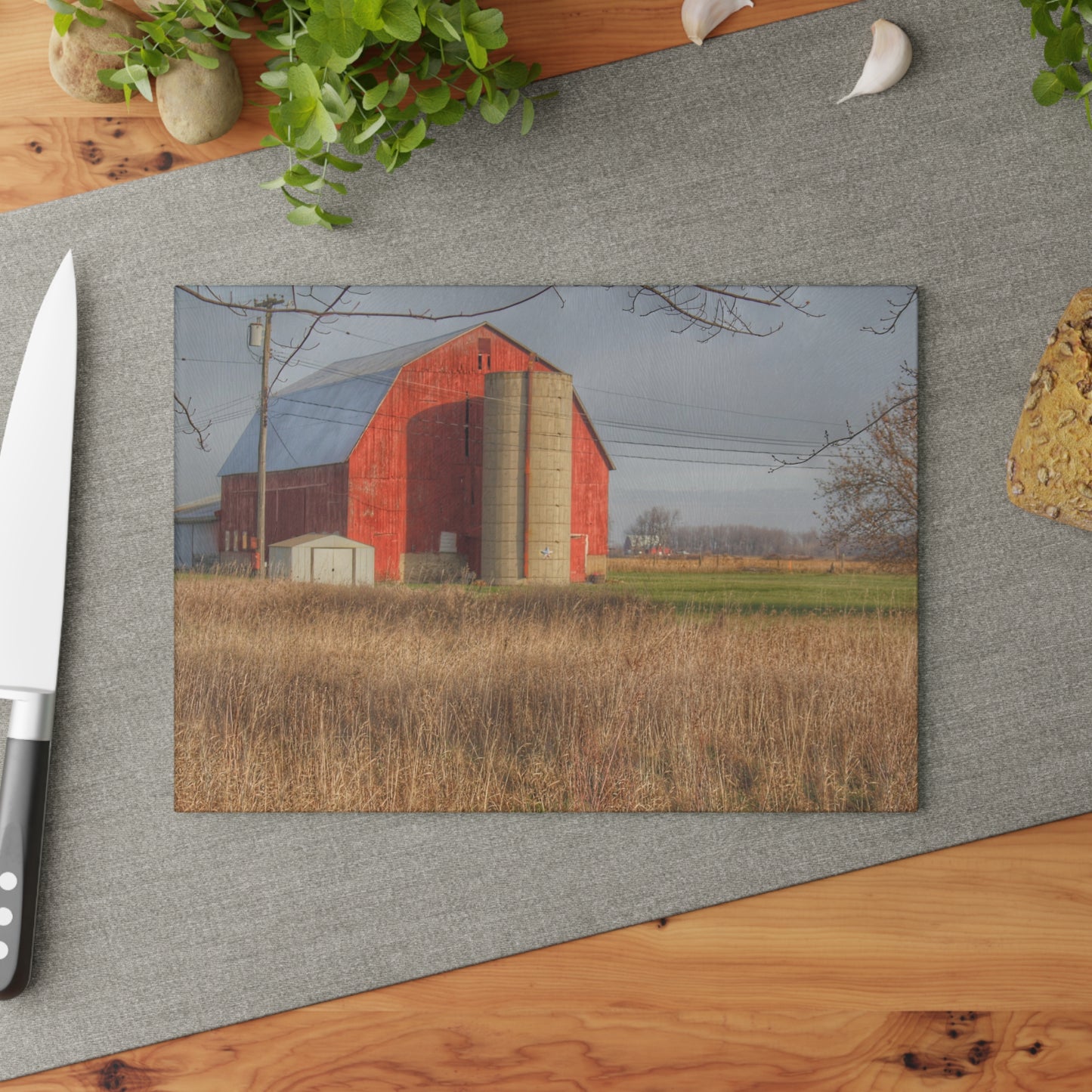 U R There Photography Harrington Road Red and Silo Rustic Farmhouse Tempered-Glass Cutting Board