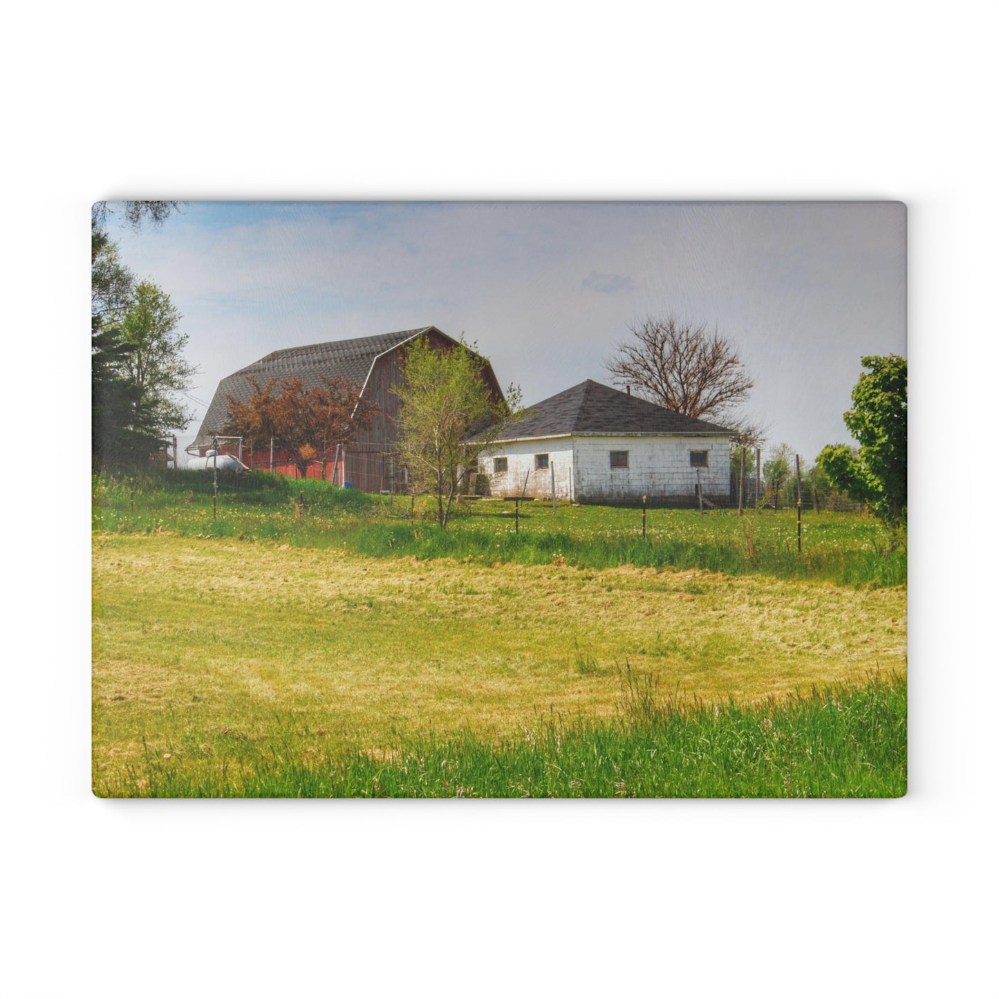 U R There Photography Colwood Hidden Red and Little White Rustic Farmhouse Tempered-Glass Cutting Board