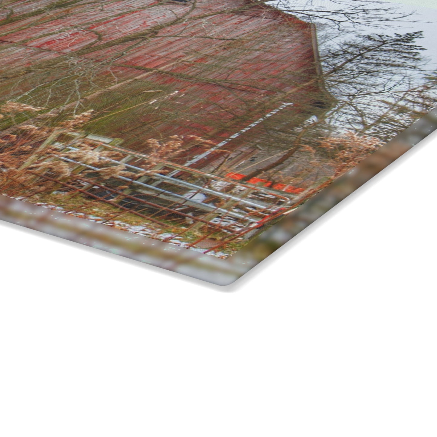 U R There Photography LeValley Road Red Rustic Farmhouse Tempered-Glass Cutting Board