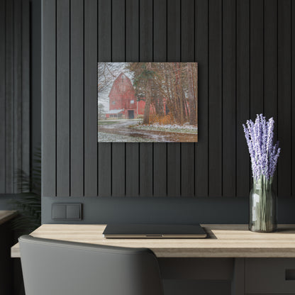 U R There Photography Tubspring Road Hidden Winter Red Rustic Farmhouse Acrylic Wall Print