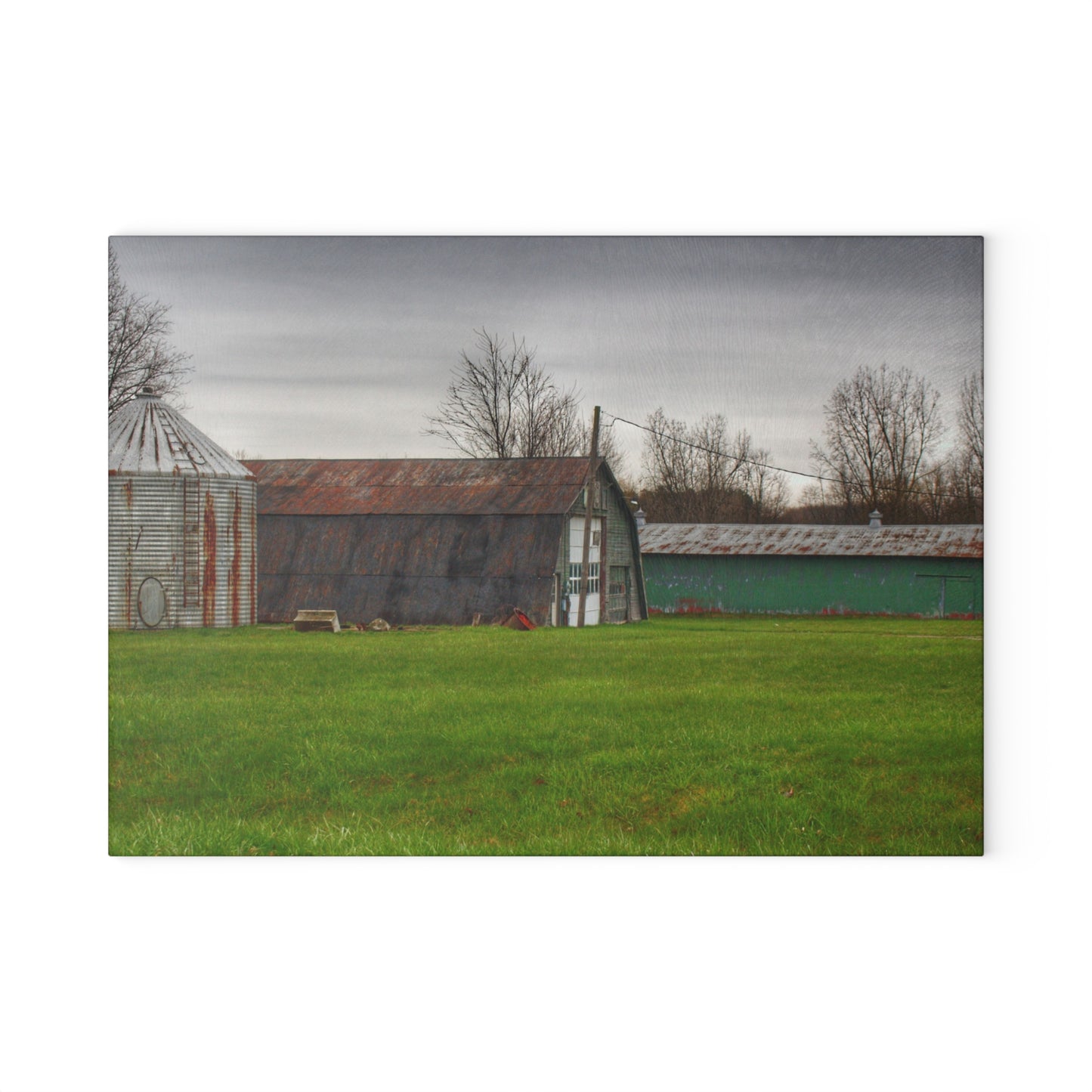 U R There Photography Hough Road Green Quonset IV Rustic Farmhouse Tempered-Glass Cutting Board