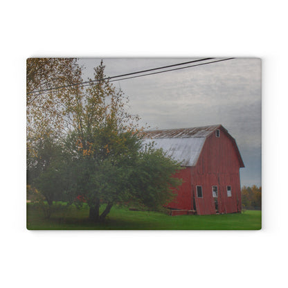 U R There Photography Perry Road Tilted Red Rustic Farmhouse Tempered-Glass Cutting Board