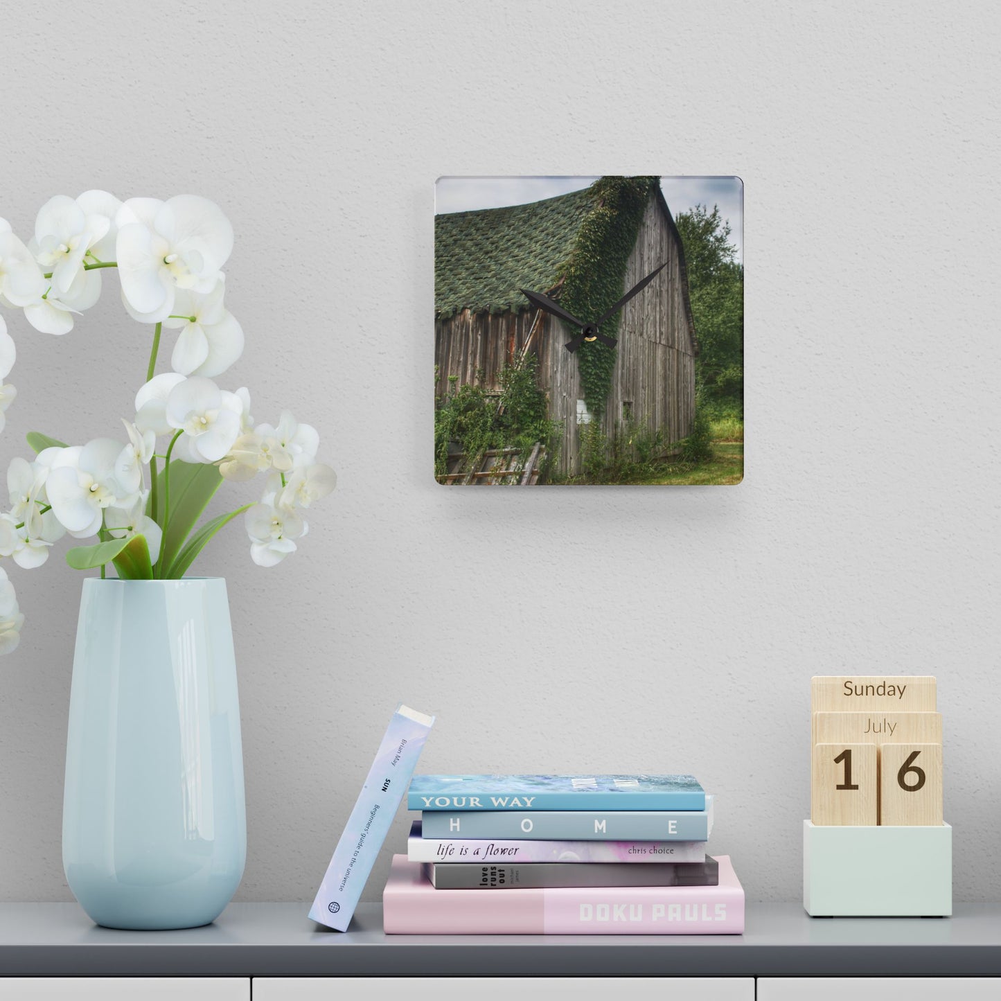 U R There Photography Chambers Grey Rustic Farmhouse Acrylic Analog Wall Clock