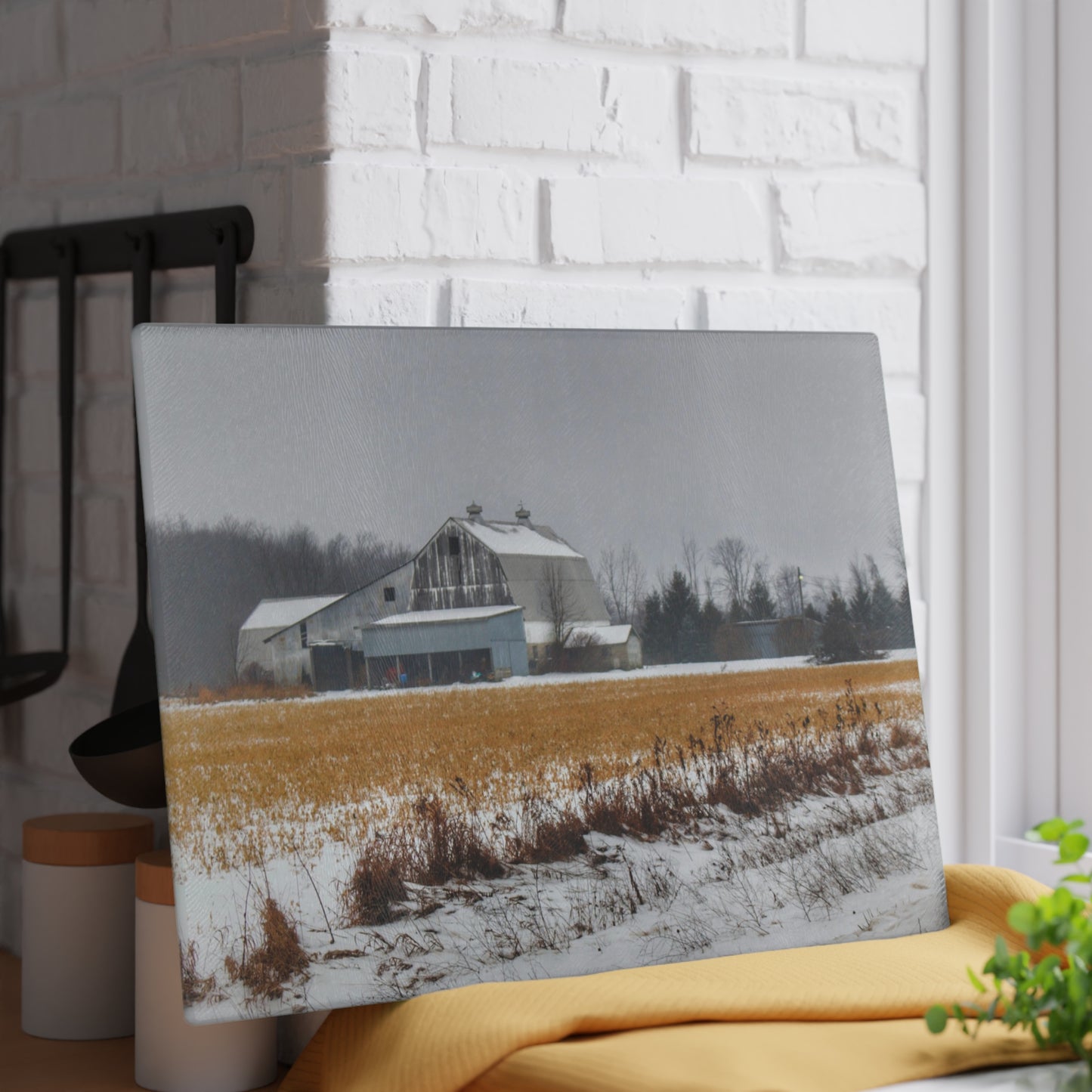 U R There Photography Argyle Road Grey Rustic Farmhouse Tempered-Glass Cutting Board