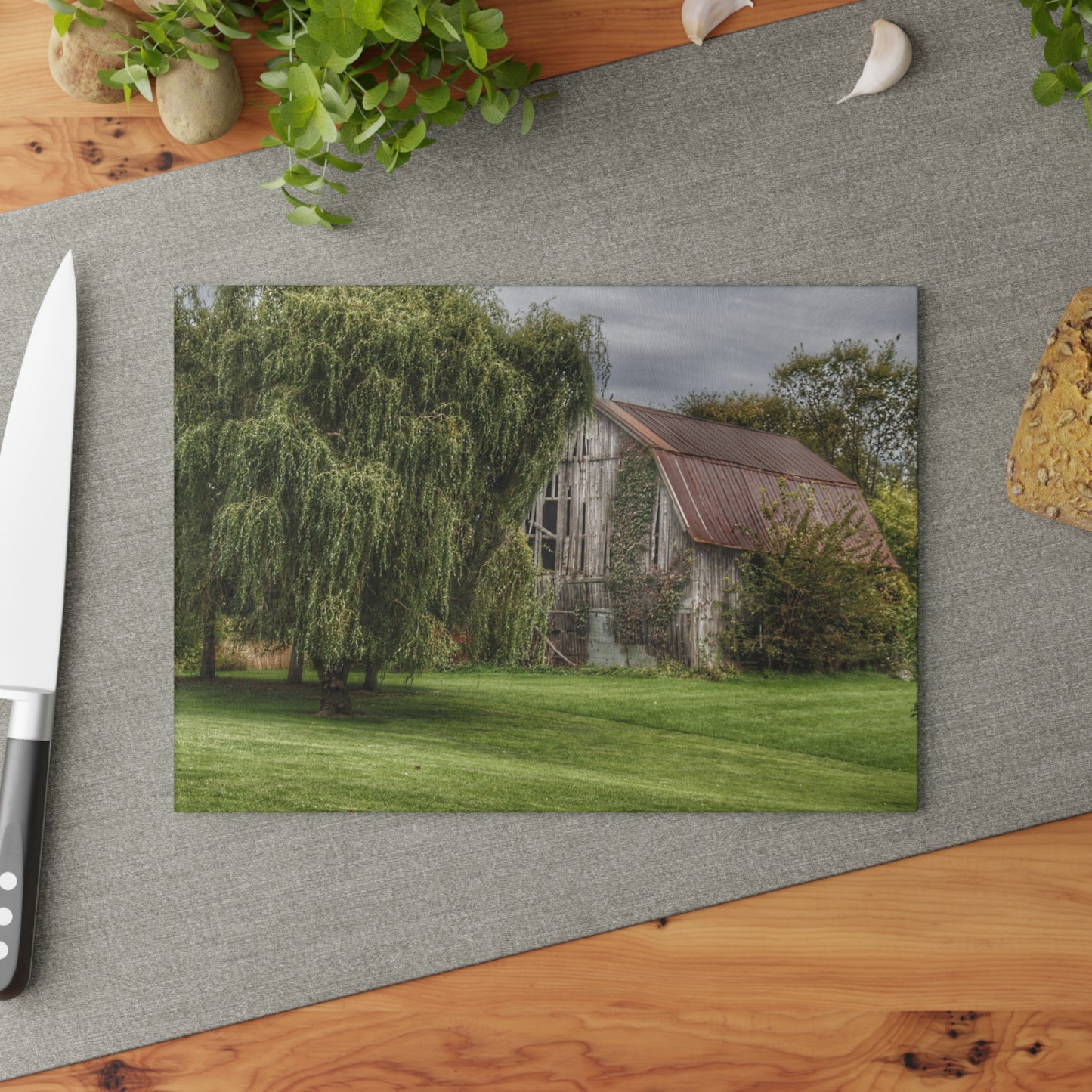 U R There Photography McDowell Road Grey Rustic Farmhouse Tempered-Glass Cutting Board