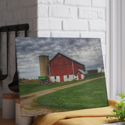 U R There Photography Fostoria Red II Rustic Farmhouse Tempered-Glass Cutting Board