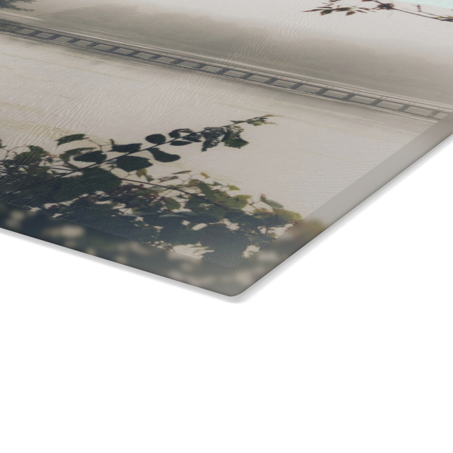 U R There Photography Bridge in Fog Rustic Farmhouse Tempered-Glass Cutting Board