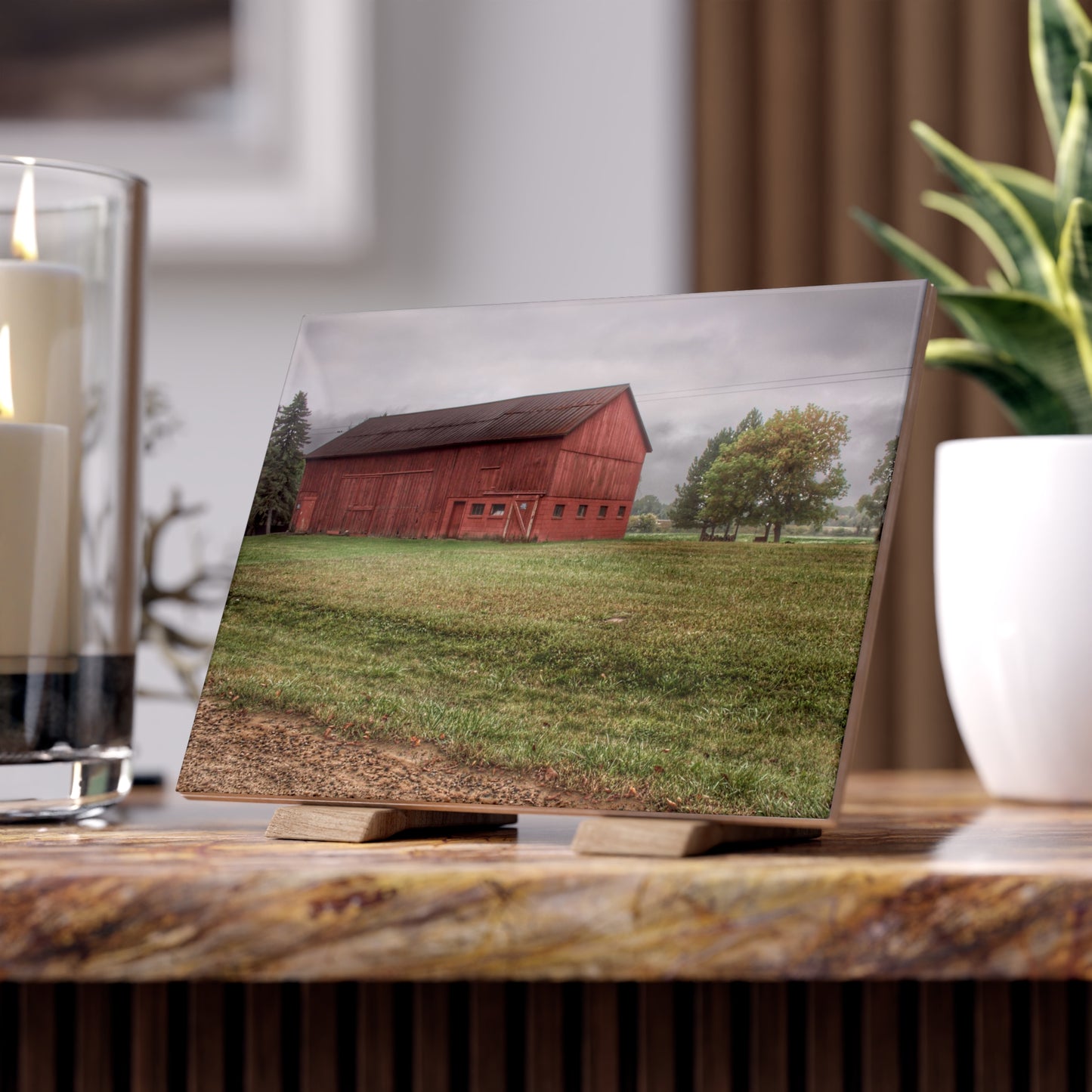 U R There Photography Birch Road Red Rustic Farmhouse Decorative Ceramic Tile