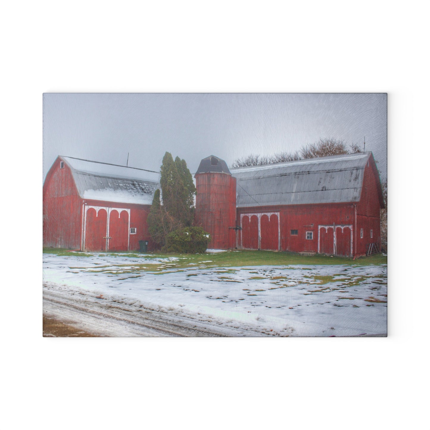 U R There Photography Holmes Road Red II Rustic Farmhouse Tempered-Glass Cutting Board