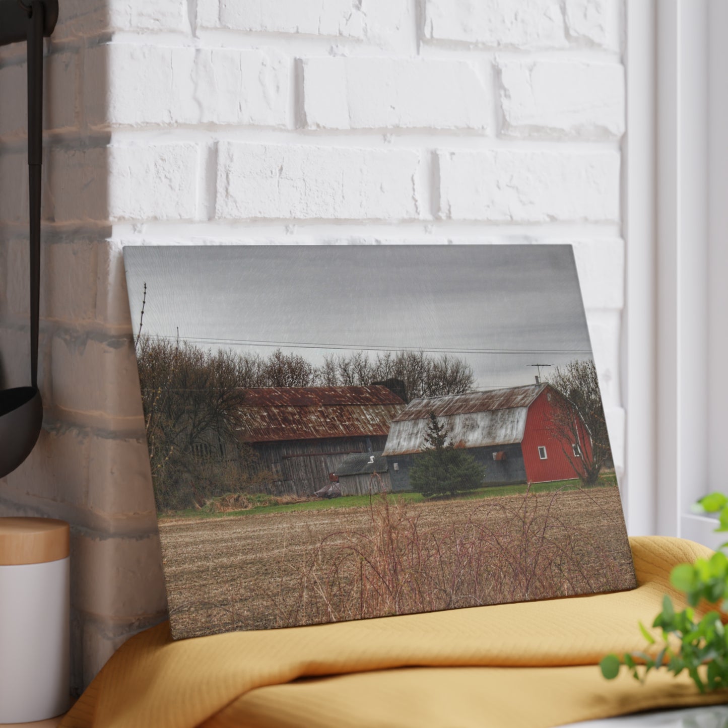 U R There Photography South Summers Road Rusted Grey and Little Red Rustic Farmhouse Tempered-Glass Cutting Board