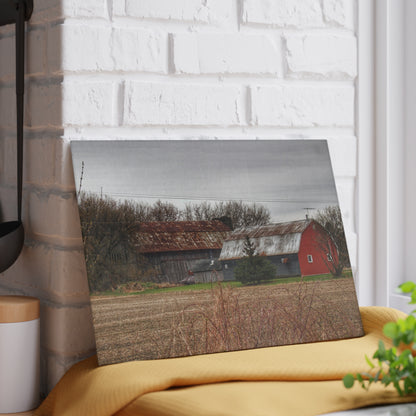 U R There Photography South Summers Road Rusted Grey and Little Red Rustic Farmhouse Tempered-Glass Cutting Board
