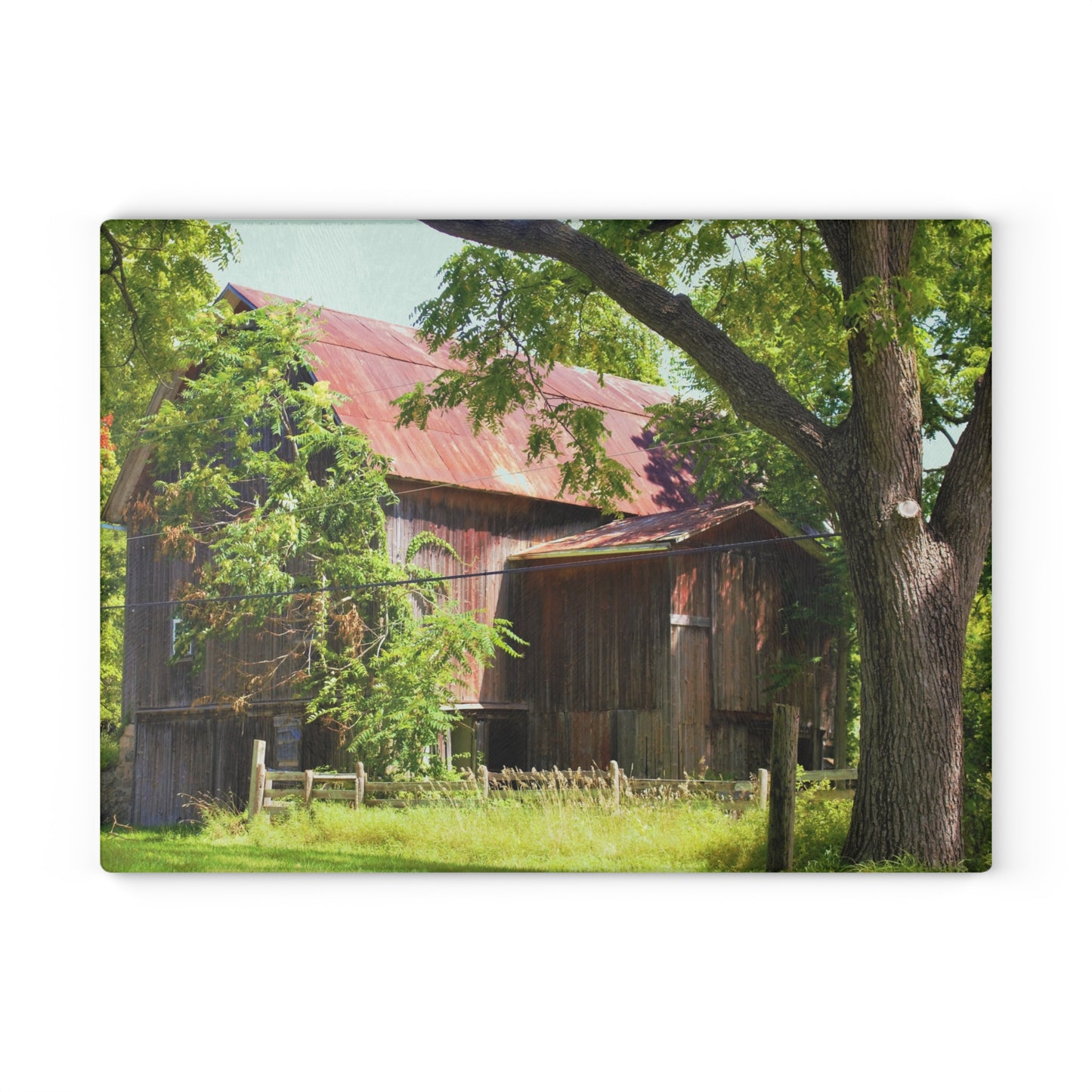U R There Photography Oxford Rusted Red III Rustic Farmhouse Tempered-Glass Cutting Board 8"x 11"