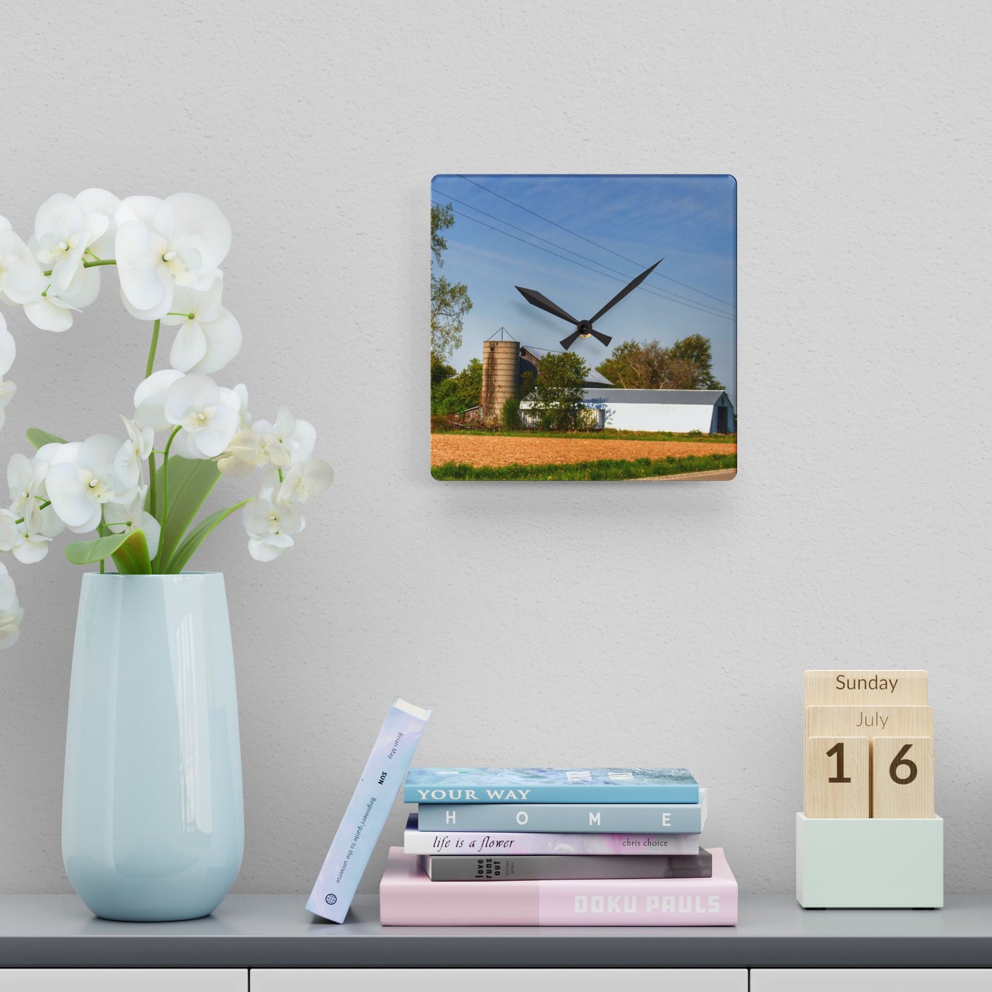 U R There Photography Deckerville Road Hidden Grey Rustic Farmhouse Acrylic Analog Wall Clock
