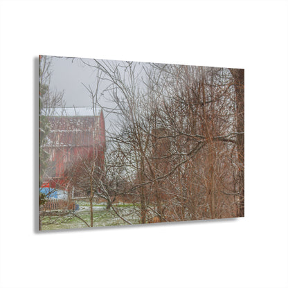 U R There Photography Hough Road Hidden Winter Red I Rustic Farmhouse Acrylic Wall Print