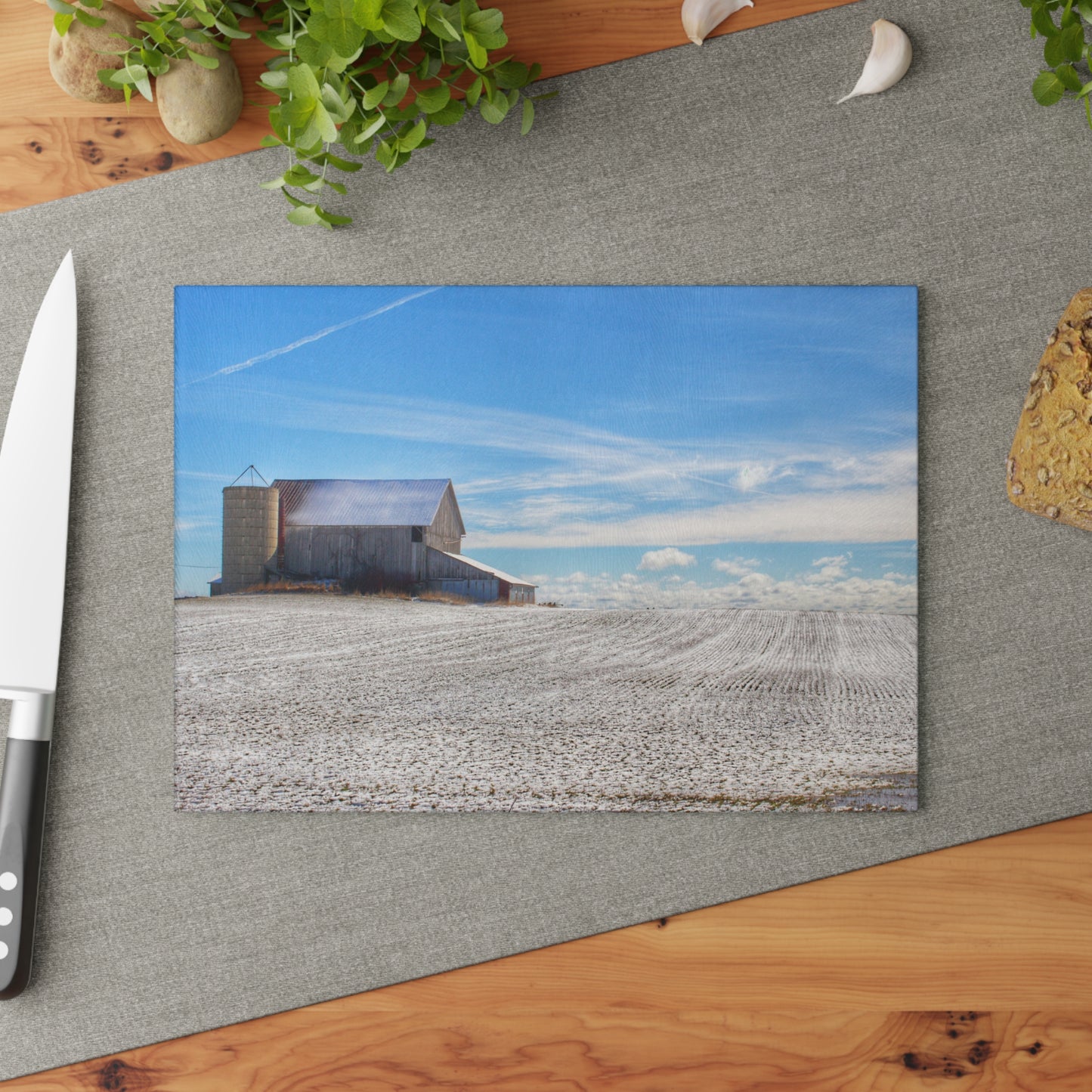 U R There Photography Early Spring Grey II Rustic Farmhouse Tempered-Glass Cutting Board