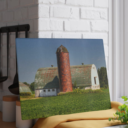 U R There Photography Elba White and Silo Rustic Farmhouse Tempered-Glass Cutting Board