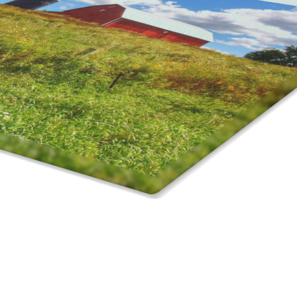 U R There Photography South Henderson Road Hilltop Red II Rustic Farmhouse Tempered-Glass Cutting Board
