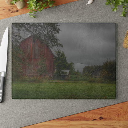 U R There Photography Columbiaville Red and Little Grey Rustic Farmhouse Tempered-Glass Cutting Board