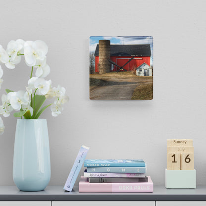 U R There Photography Mayville Road Red and Silo Rustic Farmhouse Acrylic Analog Wall Clock