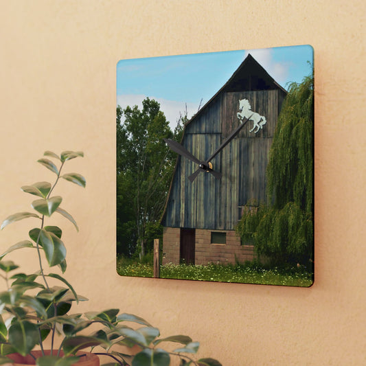U R There Photography Hassler Lake Horse Barn Rustic Farmhouse Acrylic Analog Wall Clock