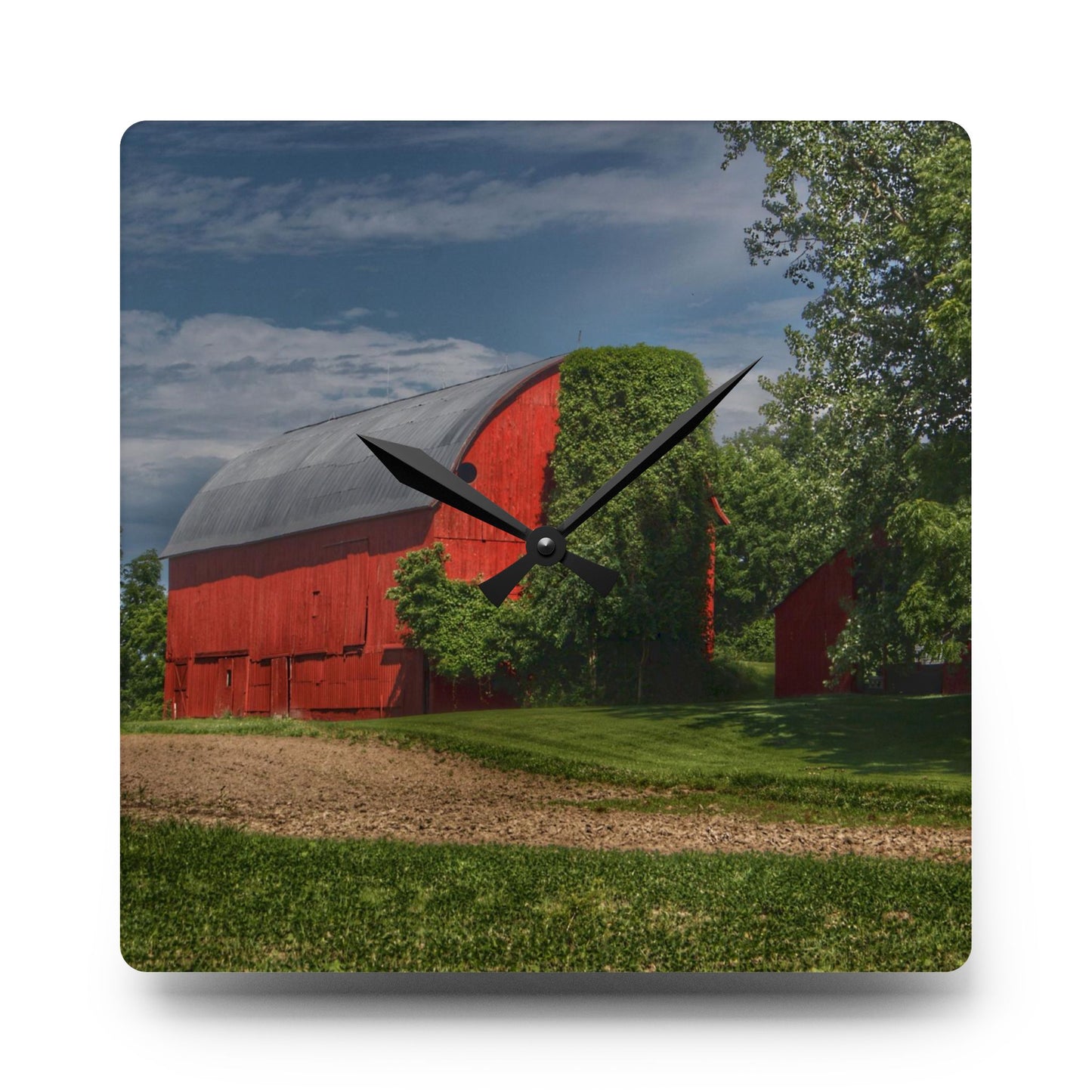 U R There Photography Catlin Road Red I Rustic Farmhouse Acrylic Analog Wall Clock