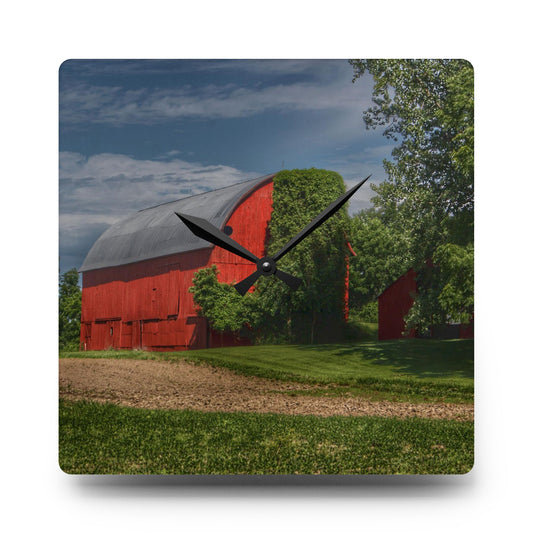Catlin Road Red I Rustic Farmhouse Acrylic Analog Wall Clock 10.75'' × 10.75'' (Square)