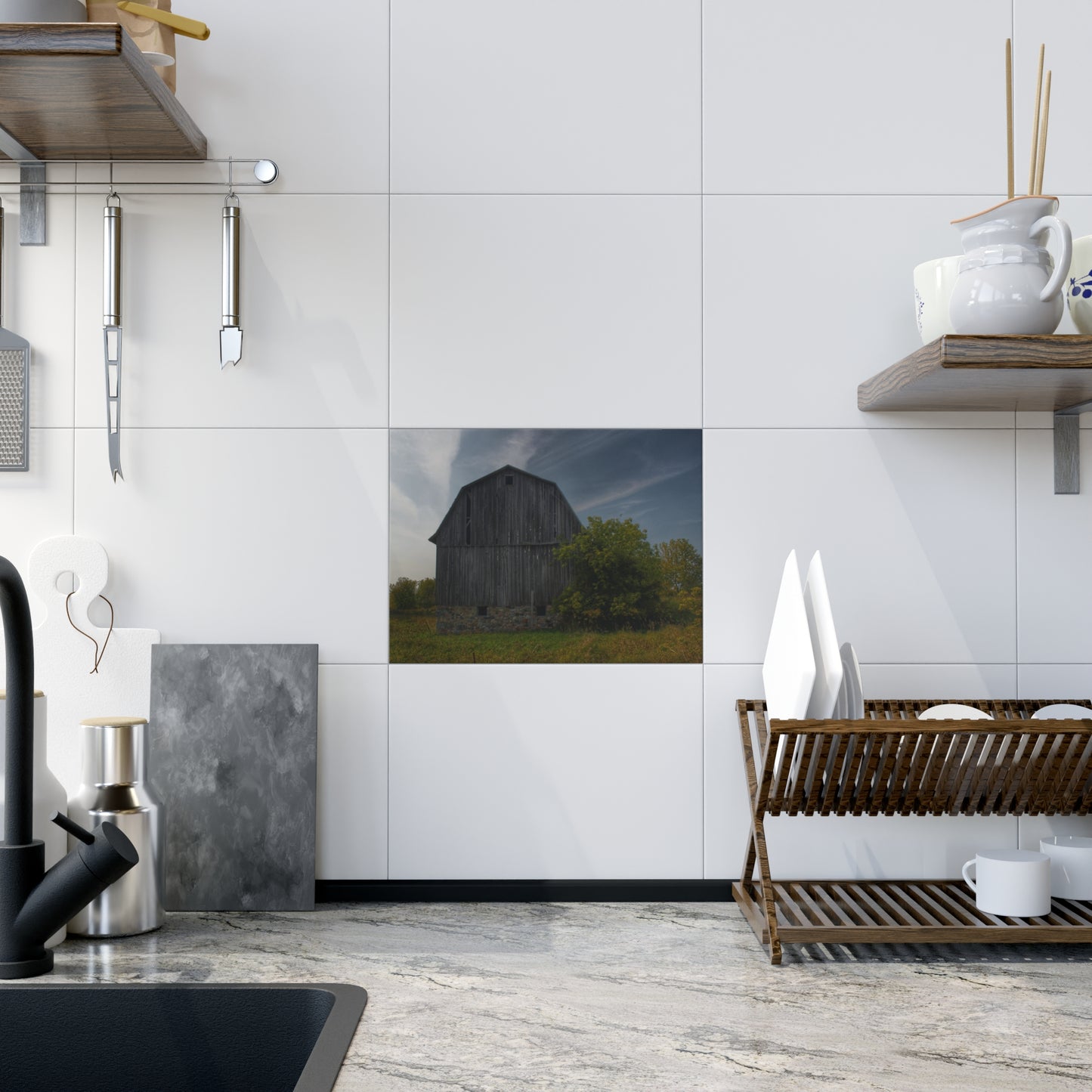 U R There Photography Cat Lake Grey I Rustic Farmhouse Decorative Ceramic Tile