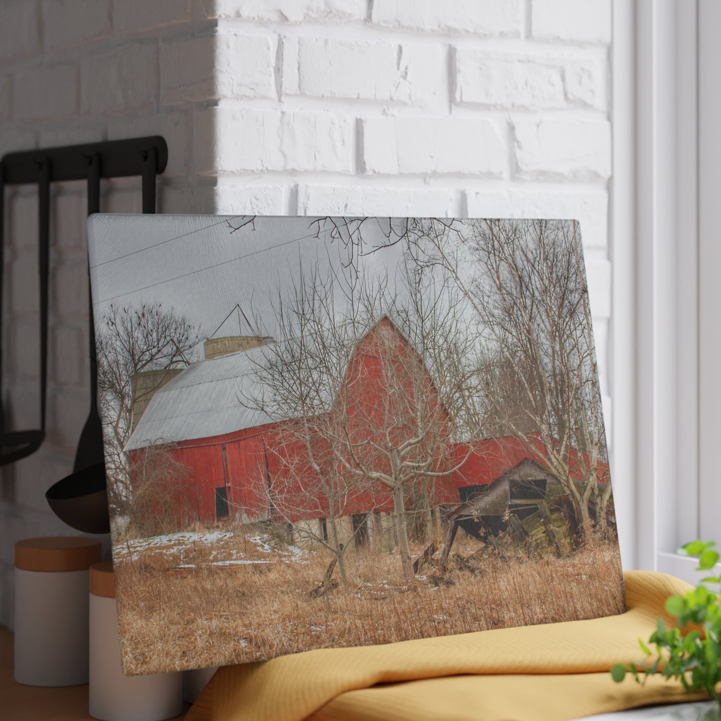 U R There Photography North Five Lakes Road Red Rustic Farmhouse Tempered-Glass Cutting Board 8"x 11"