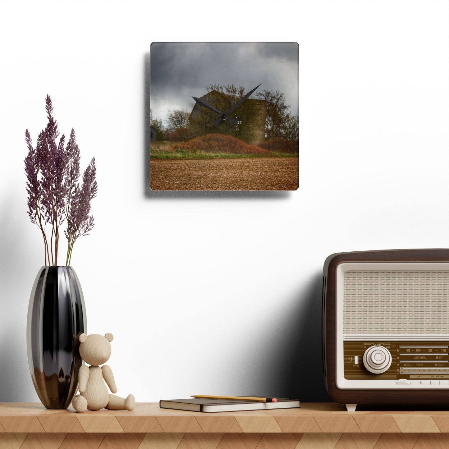 U R There Photography West Snover Grey Rustic Farmhouse Acrylic Analog Wall Clock