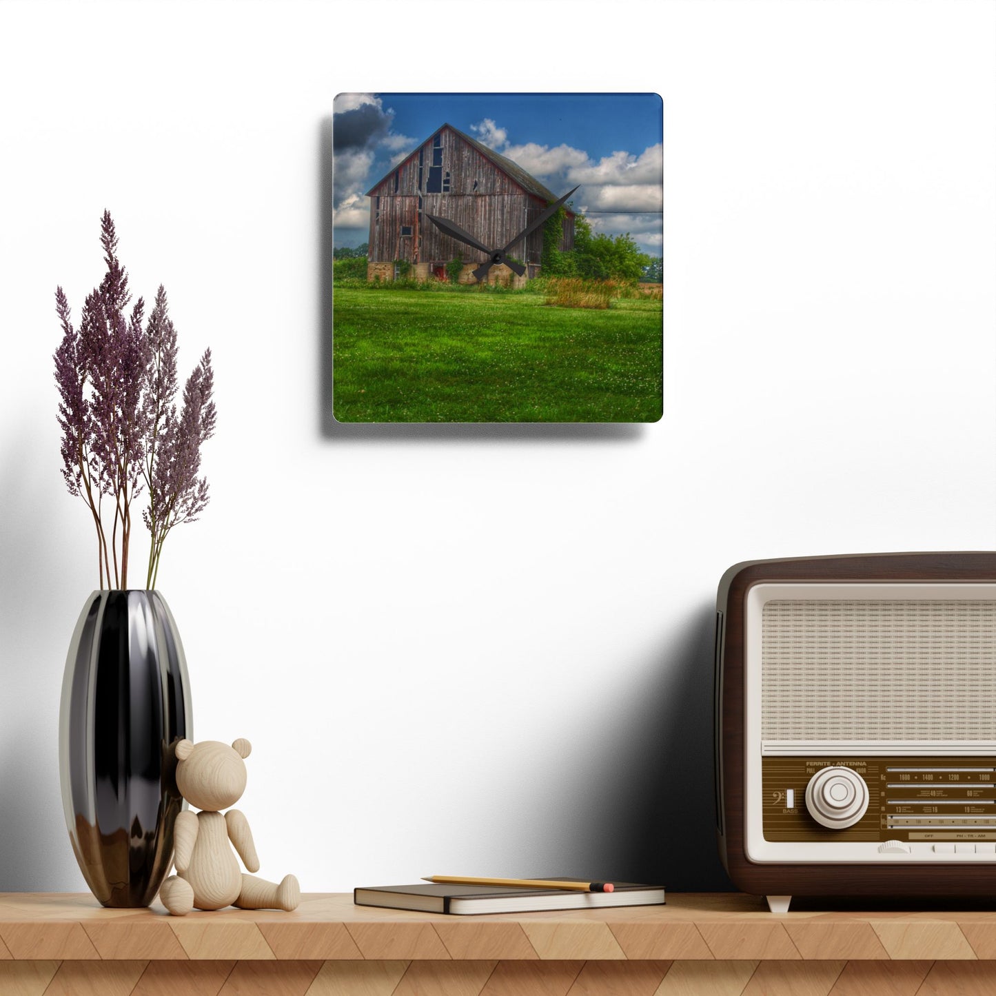 U R There Photography Bohms Road Grey II Rustic Farmhouse Acrylic Analog Wall Clock