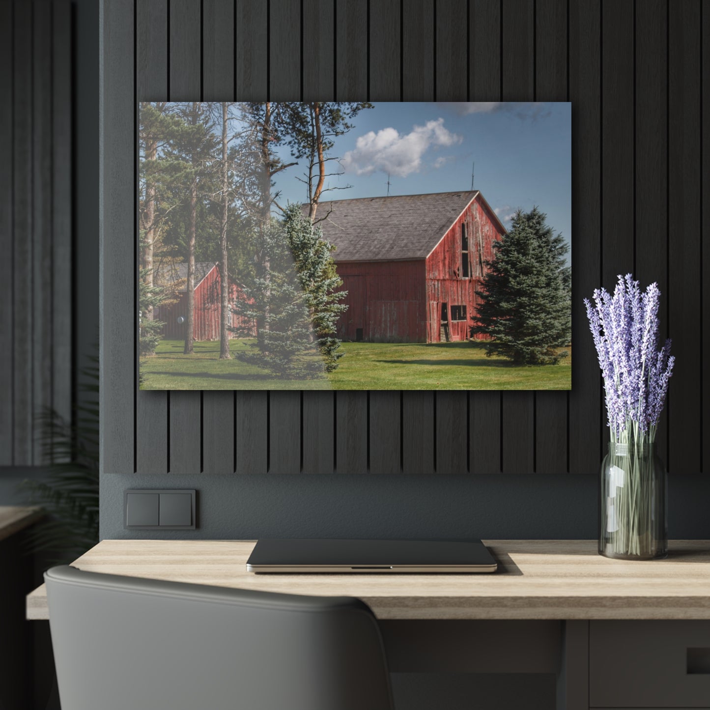 U R There Photography Havens Road Red Among the Pines Rustic Farmhouse Acrylic Wall Print