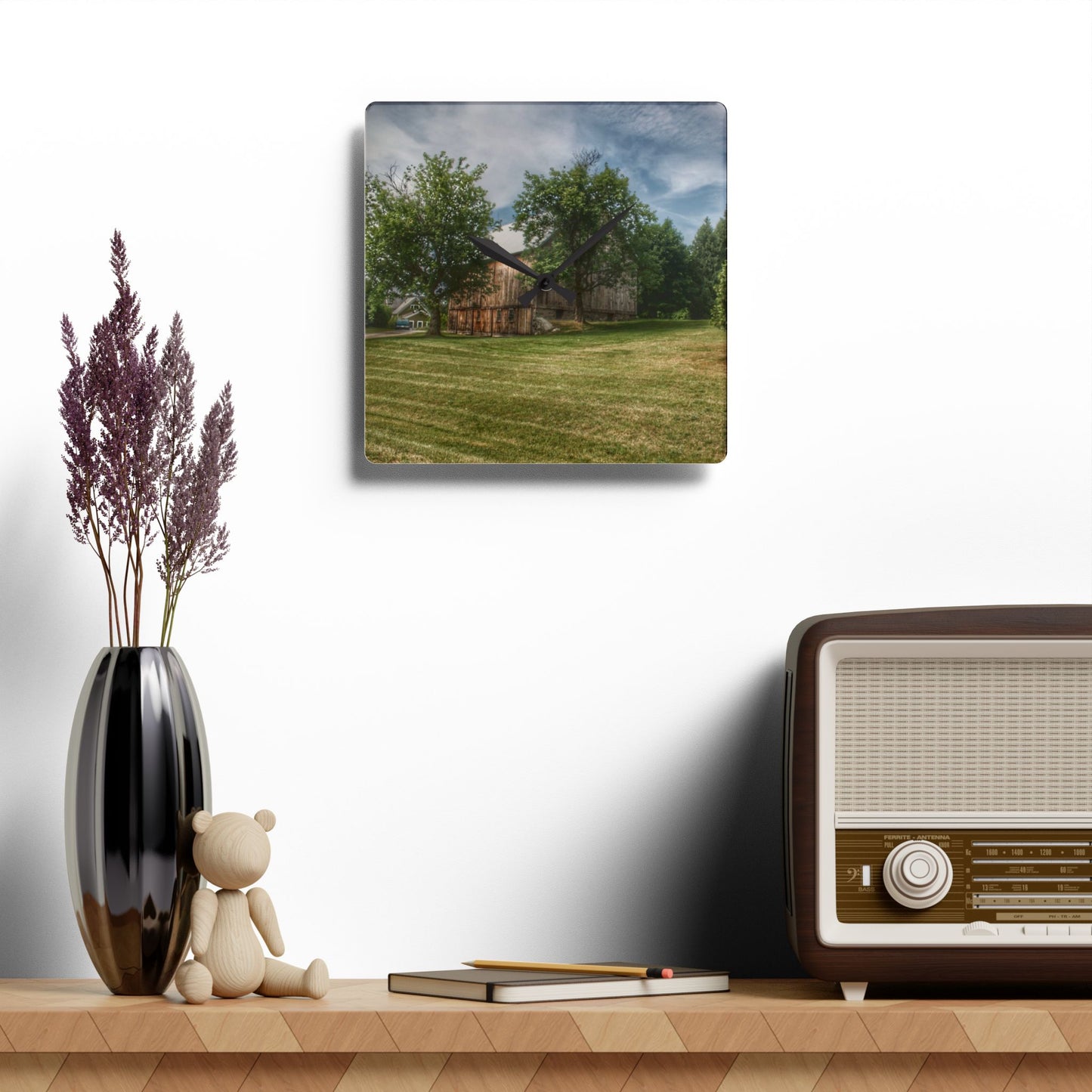 U R There Photography Thistle Valley Weathered Grey Rustic Farmhouse Acrylic Analog Wall Clock
