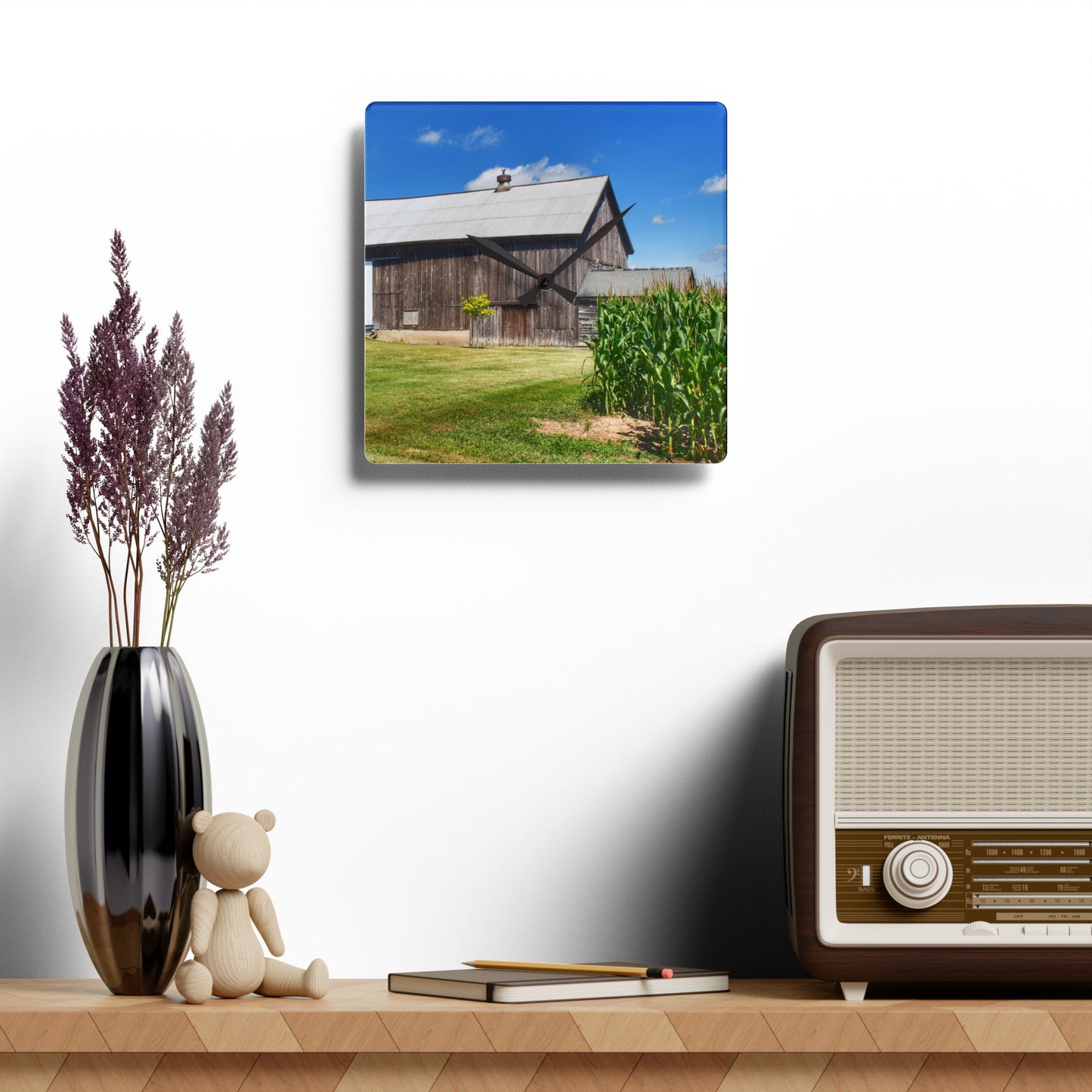 U R There Photography Frog Barn Rustic Farmhouse Acrylic Analog Wall Clock