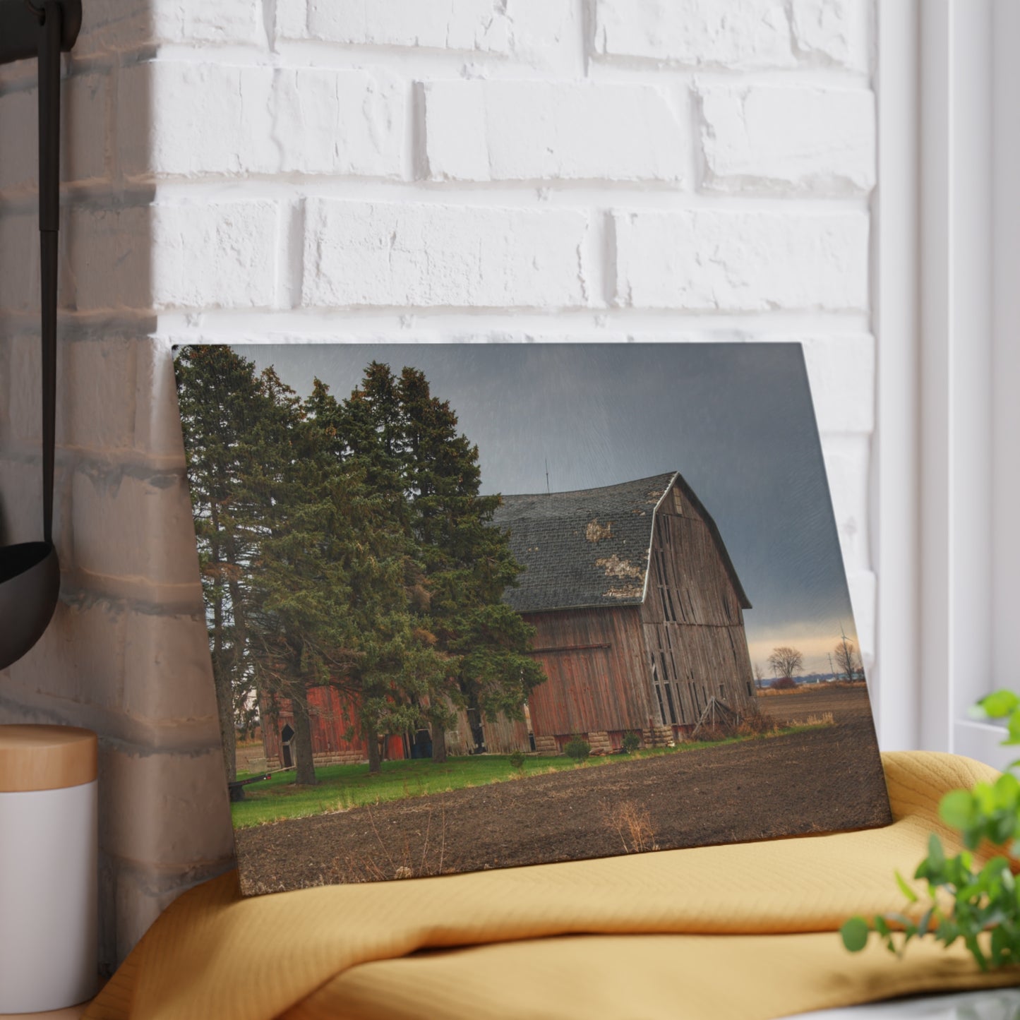 U R There Photography Owendale Red Rustic Farmhouse Tempered-Glass Cutting Board