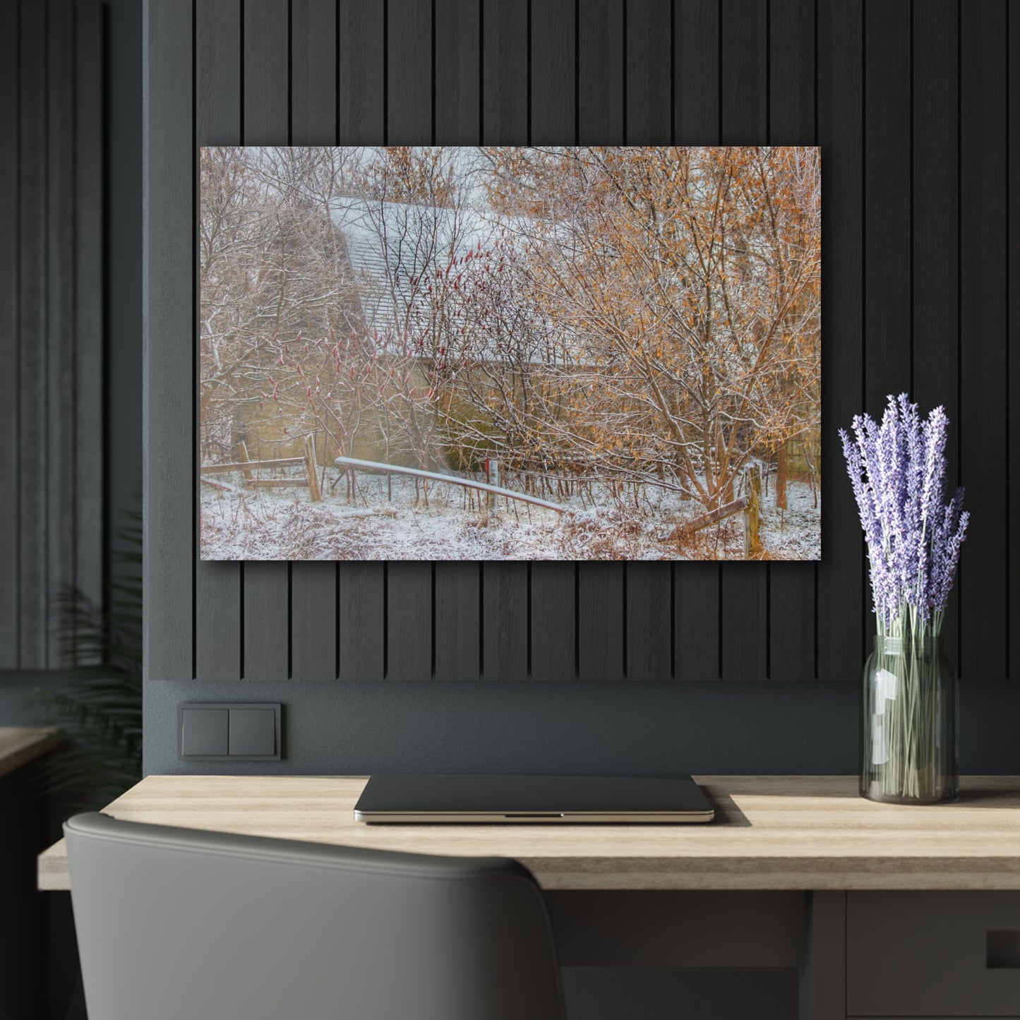 U R There Photography Dryden Road Hidden Winter Grey Rustic Farmhouse Acrylic Wall Print