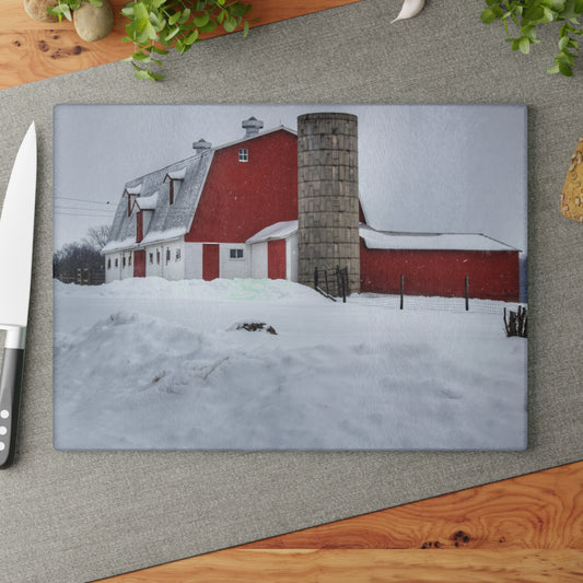 U R There Photography South Elba Block Red Rustic Farmhouse Tempered-Glass Cutting Board