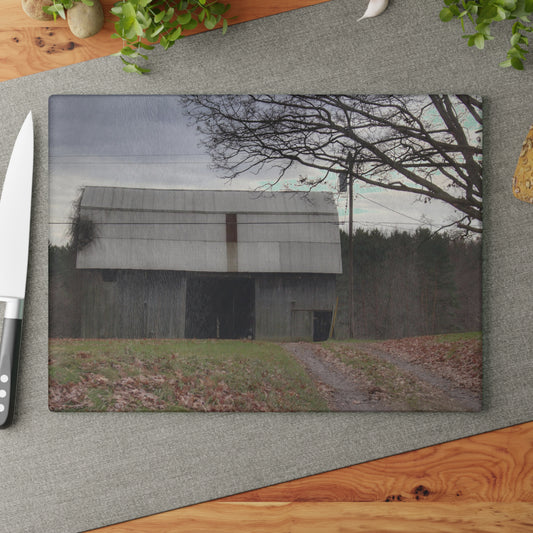 U R There Photography Grey Horse Barn Rustic Farmhouse Tempered-Glass Cutting Board