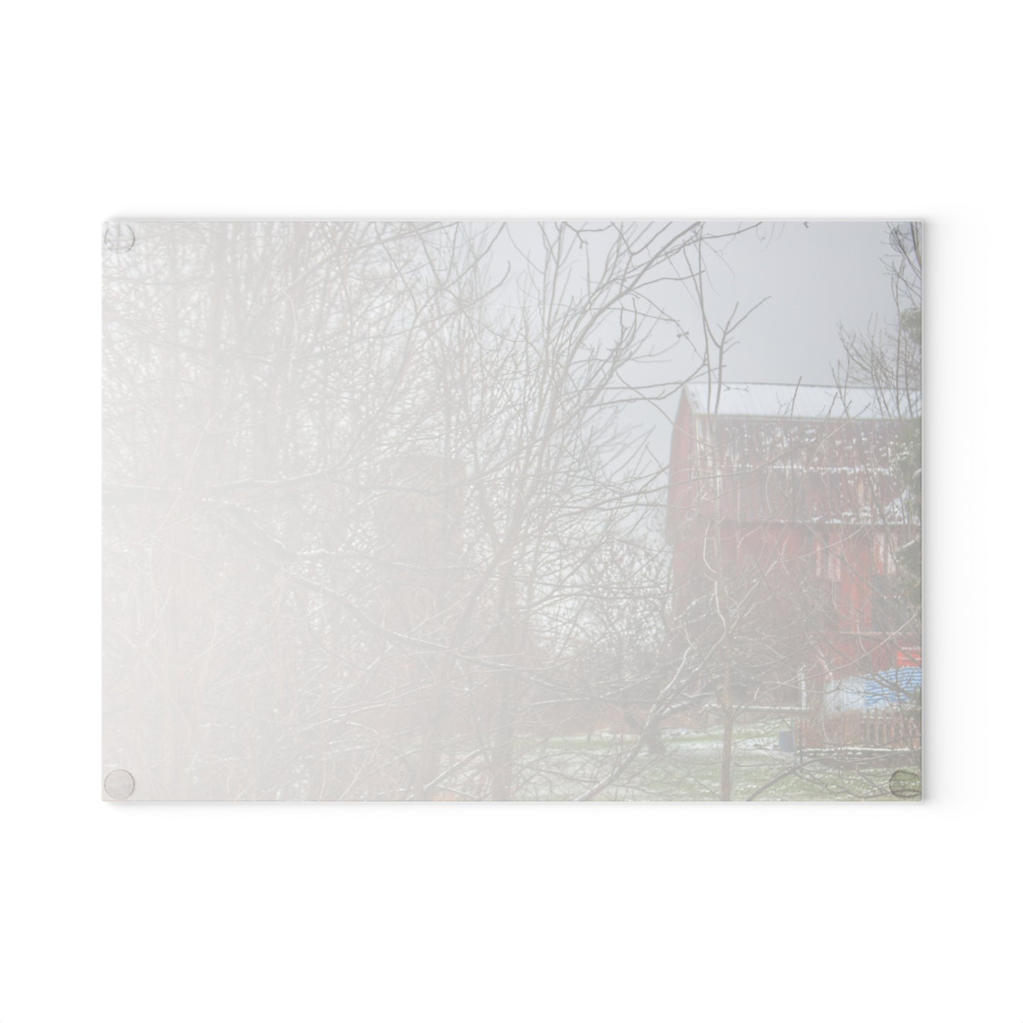 U R There Photography Hough Road Hidden Winter Red I Rustic Farmhouse Tempered-Glass Cutting Board
