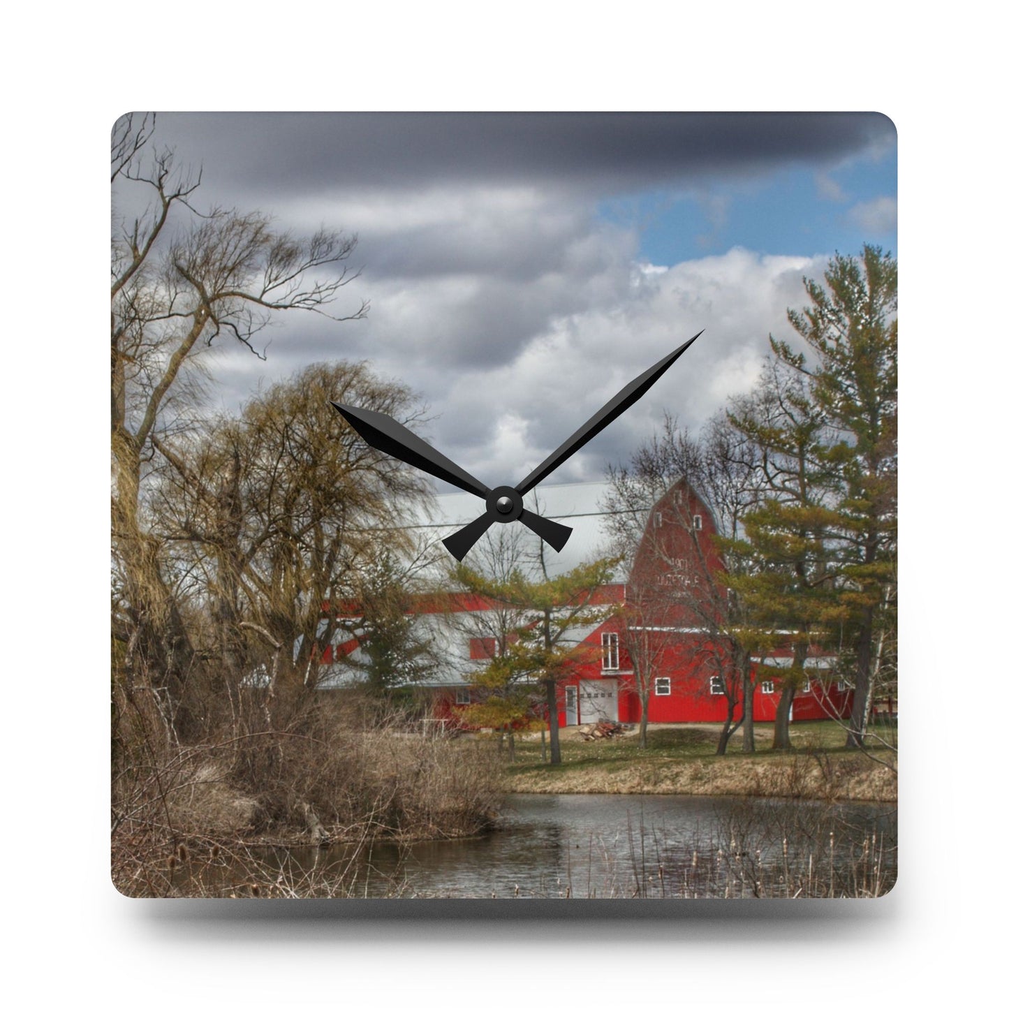 U R There Photography Hadley Road Hidden Red Rustic Farmhouse Acrylic Analog Wall Clock