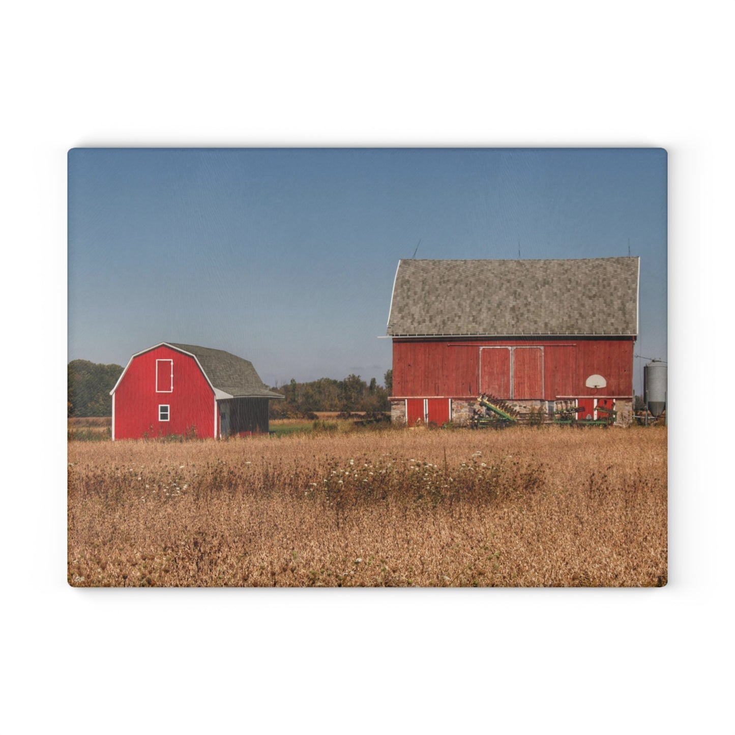 U R There Photography Brown City Wellman Line Road Reds Rustic Farmhouse Tempered-Glass Cutting Board